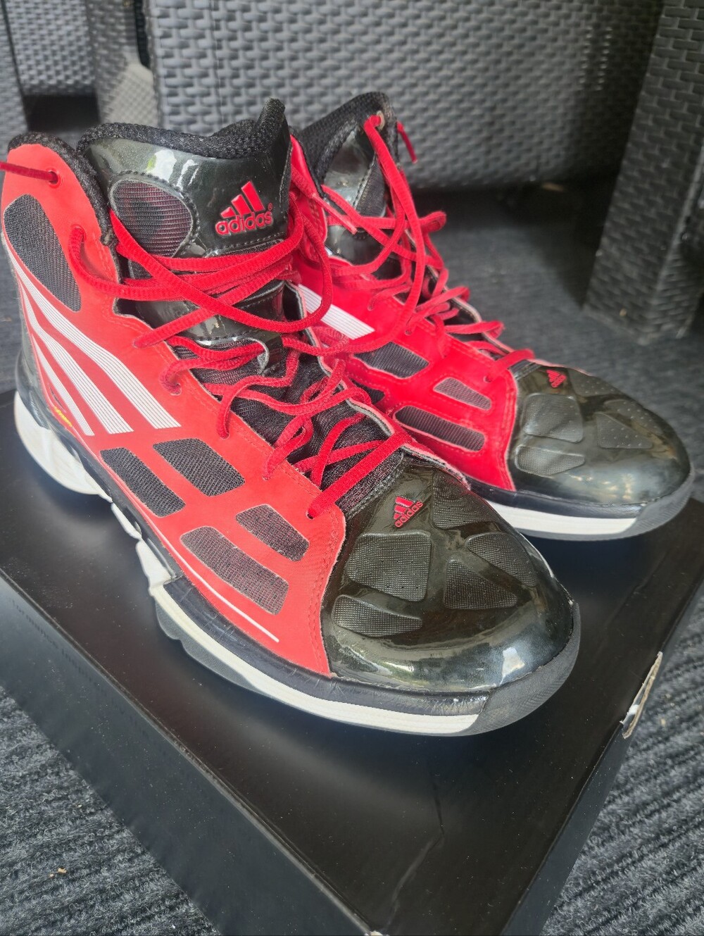 Adidas Mens AdiZero Red and Black High-Top Basketball Sneakers